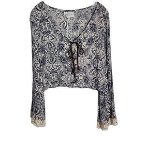 Oscar St Bohemian Style Corset Front Top, Lace Trimmed Sleeves, NWT, Large